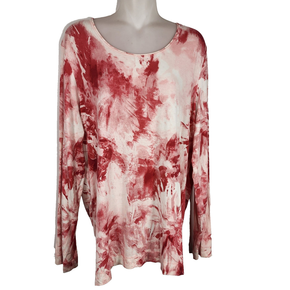 Chicos Womens Touch Of Cool Tie Dye Abstract Top 3 XL Pink Layer Tee Knit Basic